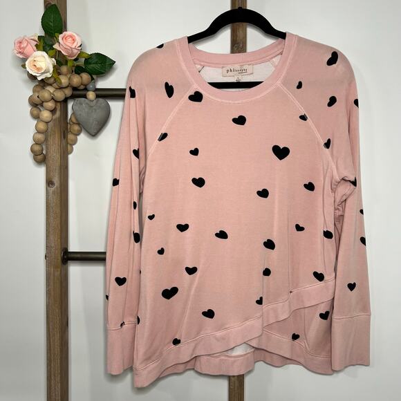 Philosophy Long Sleeve Pink and Black Heart Sweatshirt Size Large‎ - Picture 1 of 7